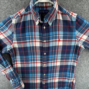 Ralph Lauren Flannel Blue Plaid Long Sleeve Classic Fit Small Soft Adult Women